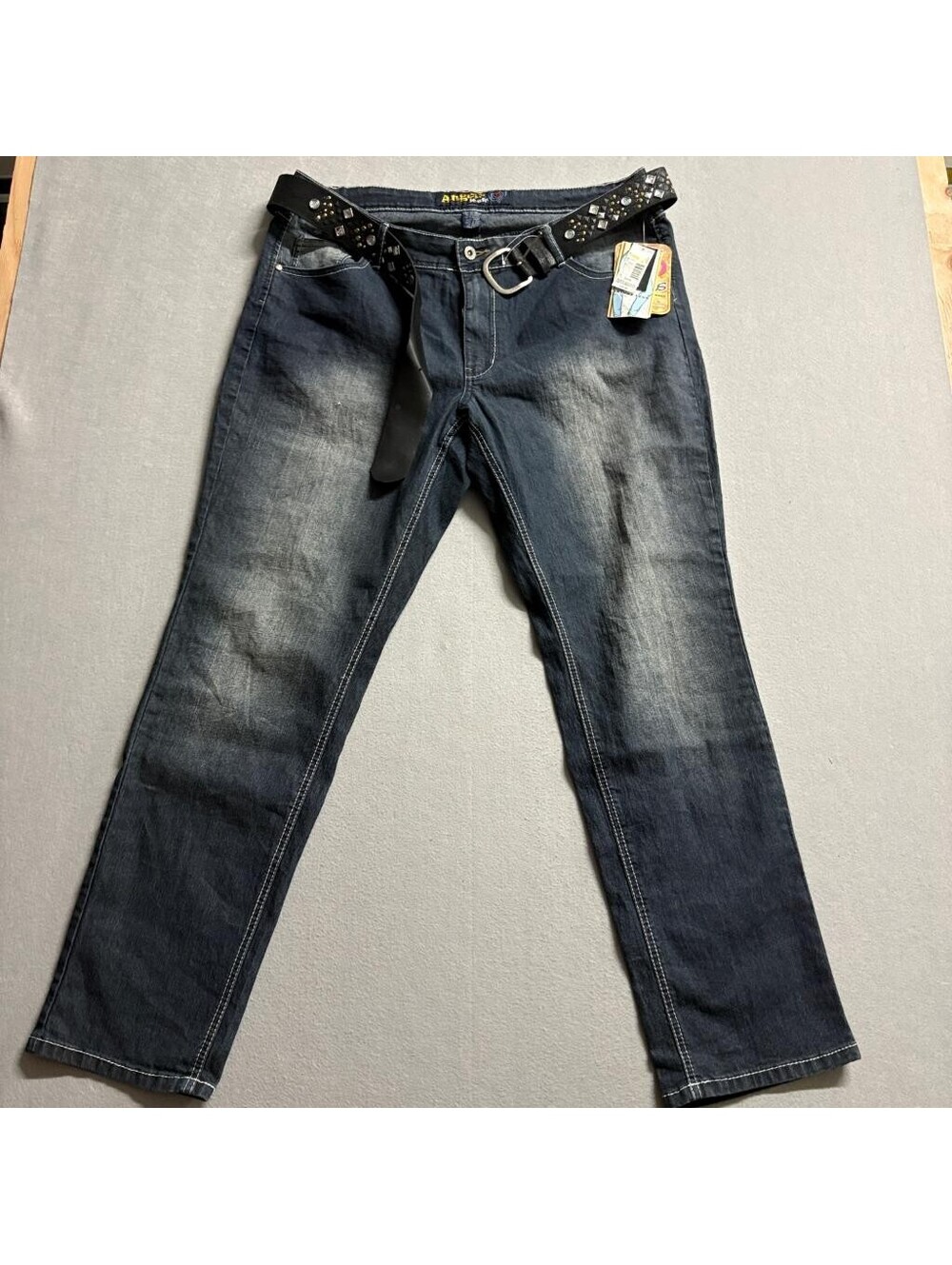 Angels Jeans Womens 20W Skinny Legs Dark Wash Stretch Denim Studded Belt NWT